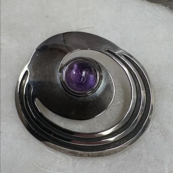 StamasAbstract Geometric Sterling Silver Cabochon Amethyst Earrings/Brooch Set